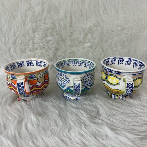 Anthropologie Footed Green, Orange, Yellow, White Colorful Mugs Cups Set Of 3 - Picture 4 of 7